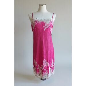 Victoria Secret Slip Mini Dress SZ Med Pink with White Lace Cami Nighty Party